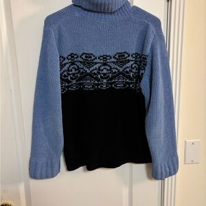 Columbia Turtleneck Colorblock Knit Sweater in Blue and Black